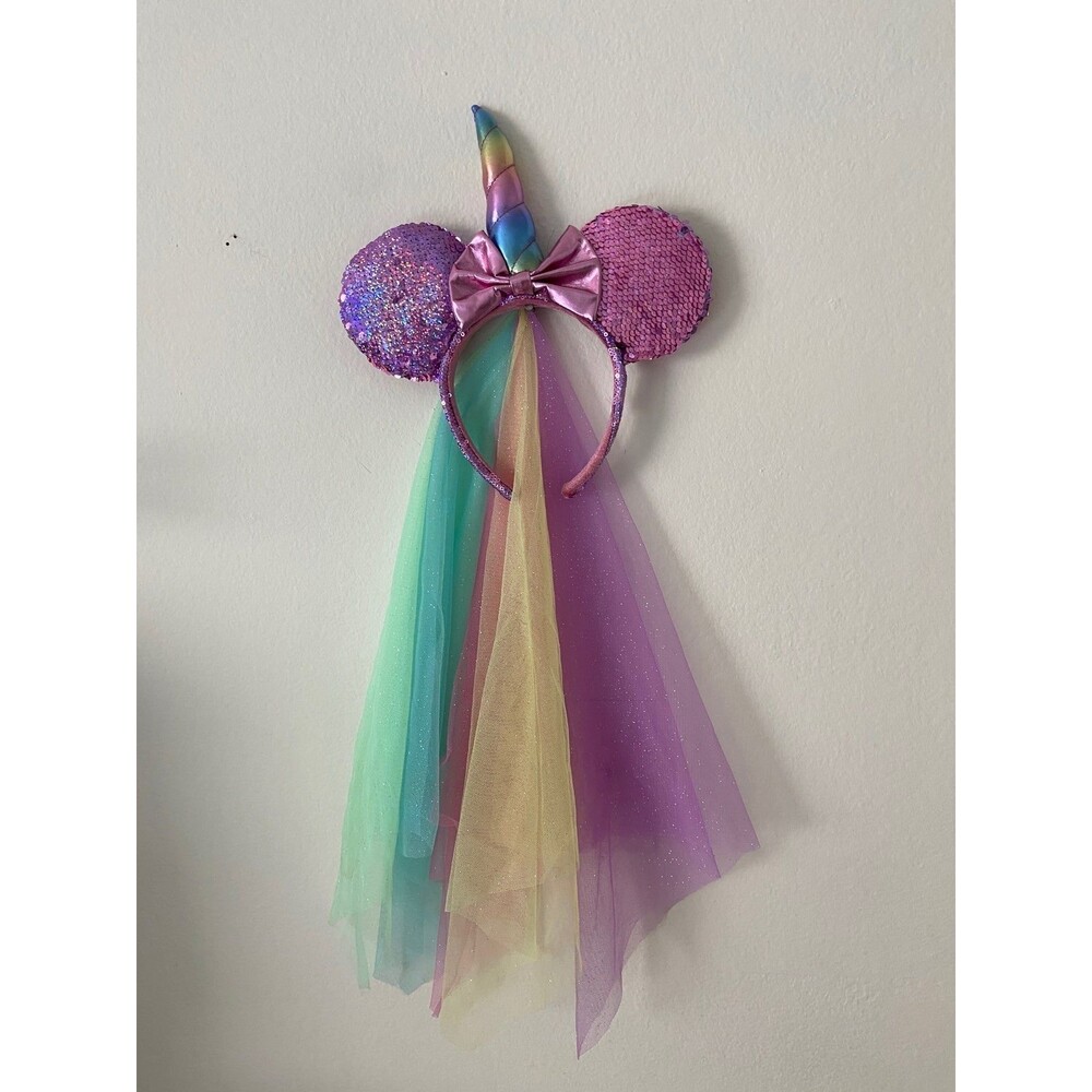 Disney Minnie Mouse Pink Rainbow Unicorn Sequin Ear Headband